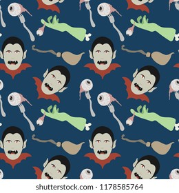 Seamless halloween pattern with dracula creepy creature theme. Vector illustration for baby and kids.