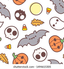 Seamless halloween pattern with halloween elements for greeting card, gift box, fabric, web design. Isolated on white.