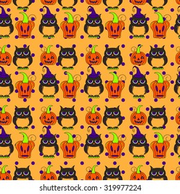 Seamless halloween pattern, flat style. Endless texture. Use for wallpaper, textiles, pattern fills, web page background