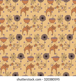 Seamless halloween pattern, flat style. Endless texture. Use for wallpaper, textiles, pattern fills, web page background