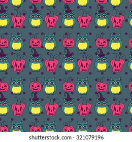 Seamless halloween pattern, flat style. Endless texture. Use for wallpaper, textiles, pattern fills, web page background