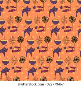 Seamless halloween pattern, flat style. Endless texture. Use for wallpaper, textiles, pattern fills, web page background