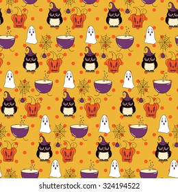 Seamless halloween pattern, flat style. Endless texture. Use for wallpaper, textiles, pattern fills, web page background