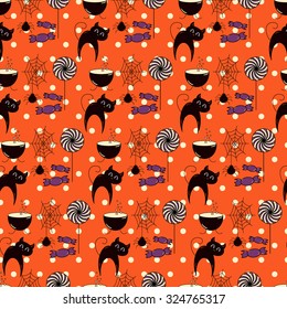 Seamless halloween pattern, flat style. Endless texture. Use for wallpaper, textiles, pattern fills, web page background