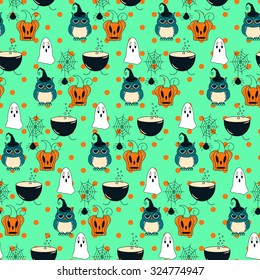 Seamless halloween pattern, flat style. Endless texture. Use for wallpaper, textiles, pattern fills, web page background