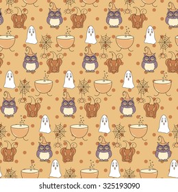Seamless halloween pattern, flat style. Endless texture. Use for wallpaper, textiles, pattern fills, web page background