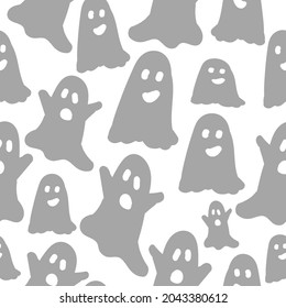 Patrón de halloween sin foco. fantasmas grises divertidos. fondo blanco. textura vectorial. impresión de tendencia para textiles y papel pintado, embalaje.