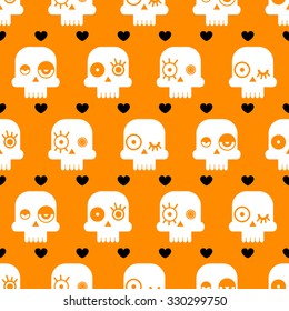 Seamless Halloween pattern with funny skulls