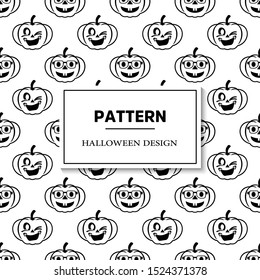 Seamless halloween pattern with ghost, pumpkins, bat and broom. Black and white