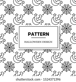 Seamless halloween pattern with ghost, pumpkins, bat and broom. Black and white