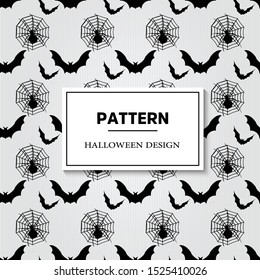 Seamless halloween pattern with ghost, pumpkins, bat and broom. Black and white