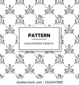 Seamless halloween pattern with ghost, pumpkins, bat and broom. Black and white