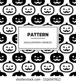 Seamless halloween pattern with ghost, pumpkins, bat and broom. Black and white