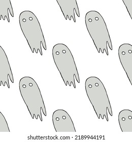 Seamless halloween pattern with ghost. Vector background with doodle halloween ghost icons