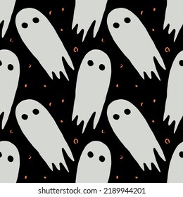 Seamless halloween pattern with ghost. Vector background with doodle halloween ghost icons
