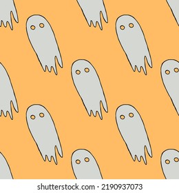 Seamless halloween pattern with ghost. Vector background with doodle halloween ghost icons
