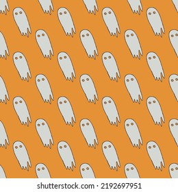 Seamless halloween pattern with ghost. Vector background with doodle halloween ghost icons