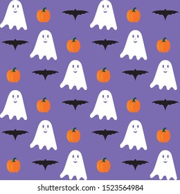 seamless halloween pattern of ghosts, bats and pumpkins
