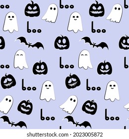 Seamless halloween pattern. Ghosts and clouds. Vector illustration