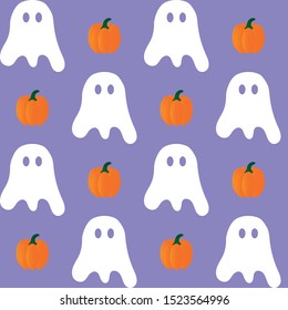 seamless halloween pattern of ghosts and pumpkins
