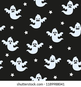 Seamless halloween pattern with ghosts . Vector flat background