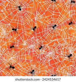 Seamless halloween pattern for girls or boys. Creative vector spooky black background with textured spider. Funny creepy pattern for textile and fabric. Repeat spider, happy halloween.