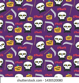 seamless halloween pattern. grim reaper, pumpkin