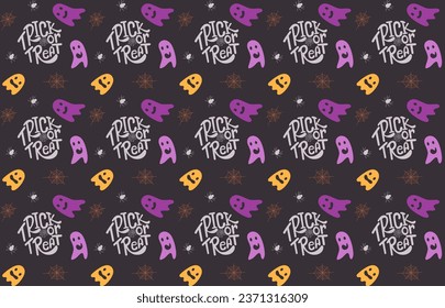 Patrón de Halloween sin foco. Grabado groovy. Texto de Halloween. Diseño para tela, textil, envoltura, ropa, papel pintado. Ilustración vectorial.