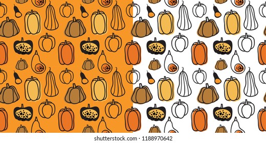 seamless Halloween pattern with hand drawn pumpkins. vector illustration
