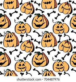 Seamless halloween pattern. Hand drawn isolated on a white background, for use in a logo, sign, symbol