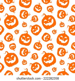 Seamless Halloween pattern with happy pumpkins