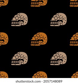 Seamless Halloween pattern with human skulls. Native American Mexican ethnic motif.