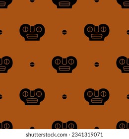 Seamless Halloween pattern with human skulls. Native American ethnic design from Tiwanaku. Wari culture from ancient Bolivia. Black and orange silhouette.