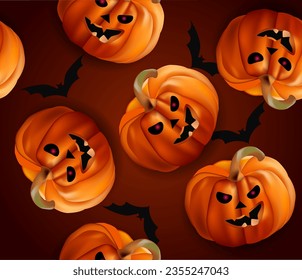 Seamless Hallowe'en pattern with jack-o-lantern and bats