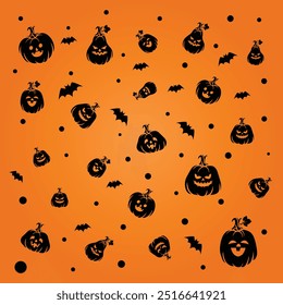 Padrão de Halloween sem costura com Jack-o'-lanternas e morcegos - Design de abóbora assustador perfeito para Decoração de Halloween, Envolvimento festivo e fundos sazonais