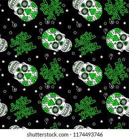 Seamless Halloween pattern with mexican skull. Trick or Treat.