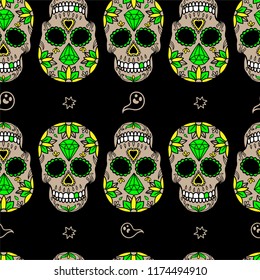 Seamless Halloween pattern with mexican skull.