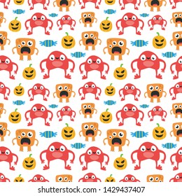 seamless halloween pattern. monster, candy, pumpkin