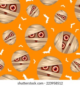 Seamless Halloween pattern with mummy and bats