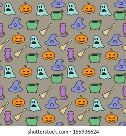 Seamless halloween pattern on gray background