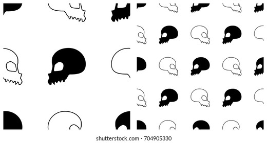 Seamless of Halloween pattern on transparent background. Single pattern is shown in the left. The example of assembly seamless is shown in the right.  
