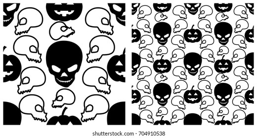 Seamless of Halloween pattern on transparent background. Single pattern is shown in the left. The example of assembly seamless is shown in the right.  
