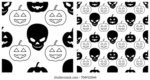 Seamless of Halloween pattern on transparent background. Single pattern is shown in the left. The example of assembly seamless is shown in the right.  