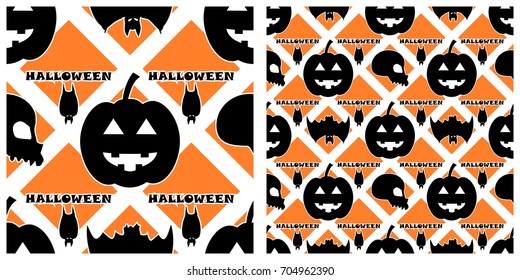 Seamless of Halloween pattern on transparent background. Single pattern is shown in the left. The example of assembly seamless is shown in the right.  