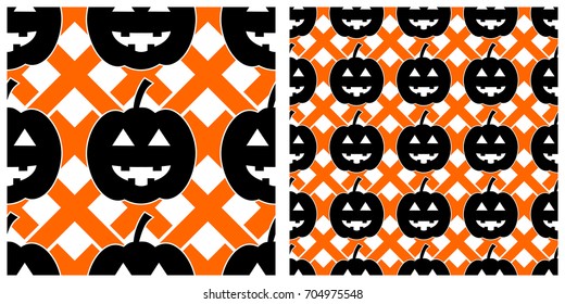 Seamless of Halloween pattern on transparent background. Single pattern is shown in the left. The example of assembly seamless is shown in the right.  