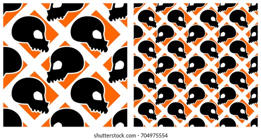 Seamless of Halloween pattern on transparent background. Single pattern is shown in the left. The example of assembly seamless is shown in the right.  