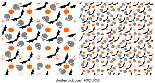 Seamless of Halloween pattern on transparent background. Single pattern is shown in the left. The example of assembly seamless is shown in the right.  