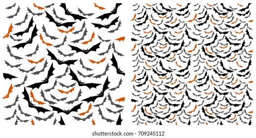 Seamless of Halloween pattern on transparent background. Single pattern is shown in the left. The example of assembly seamless is shown in the right.  