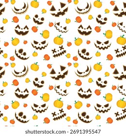 Patrón de Halloween sin fisuras sobre fondo blanco. Ilustración vectorial.