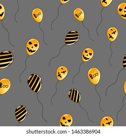Seamless halloween pattern. Orange air balloons on gray background.